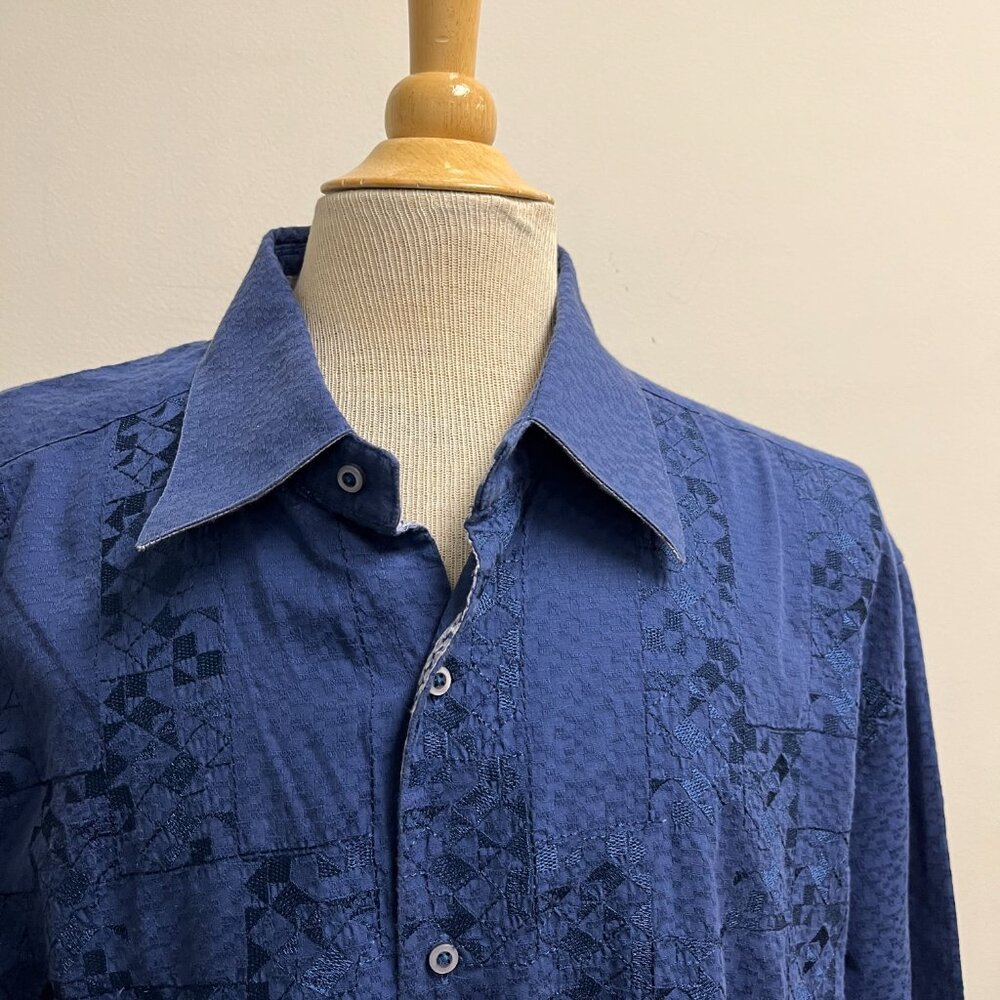 Robert Graham Blue Solid Textured Embroidered Cot… - image 2